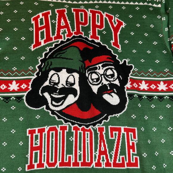 Cheech and Chong Sweater Mens Medium Green Red Holiday Ugly Christmas Festive - Picture 6 of 12